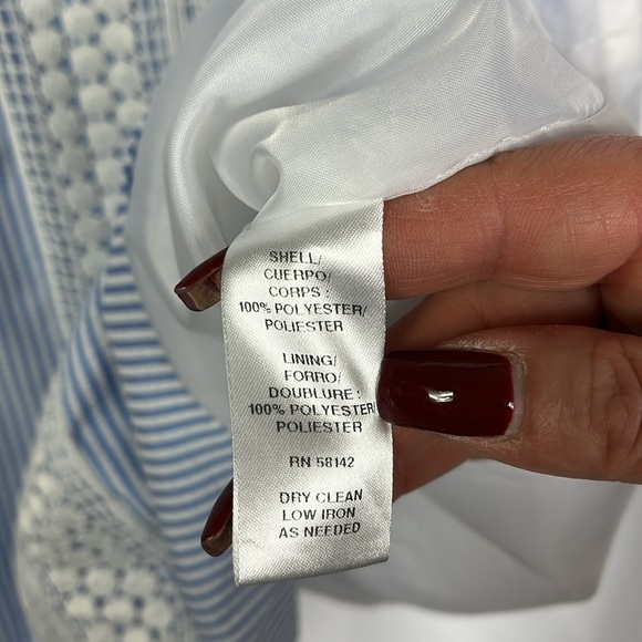 London Times seersucker crocheted front panel adorned shift midi dress Sz 6 - Picture 8 of 10